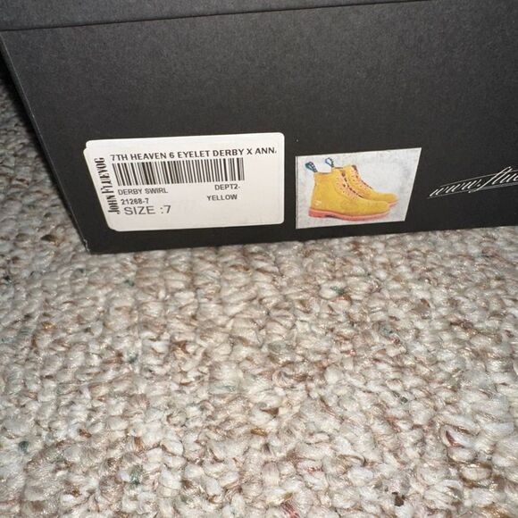 Women’s John Fluevog Boots - 7th Heaven & Eyelet - Derby Swirl Yellow sz 7 - NIB - Picture 7 of 7